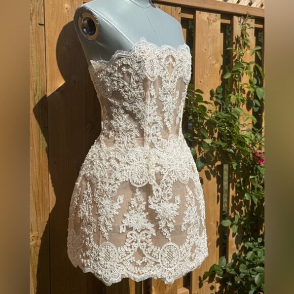 🆕 BRONX & BANCO 🧿 NWOT Maraya Blanc Lace Mini Dress, Sz S US 4 - Picture 11 of 16